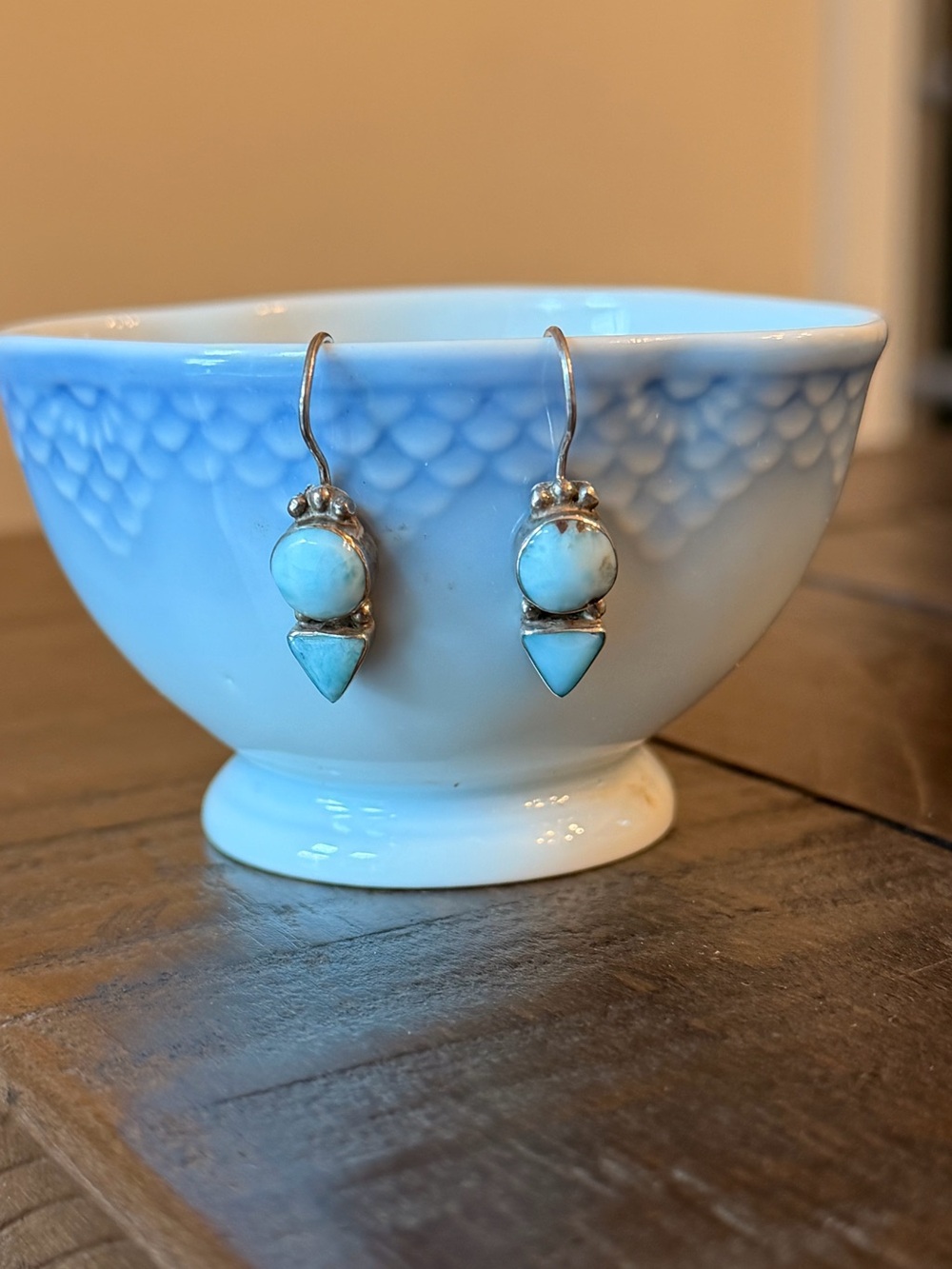 Larimar Drop Silver Earrings - Blue Stone Dangle Earrings